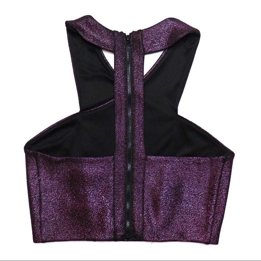 EXPRESS Metallic Holiday Purple Crop Top - Picture 3 of 4